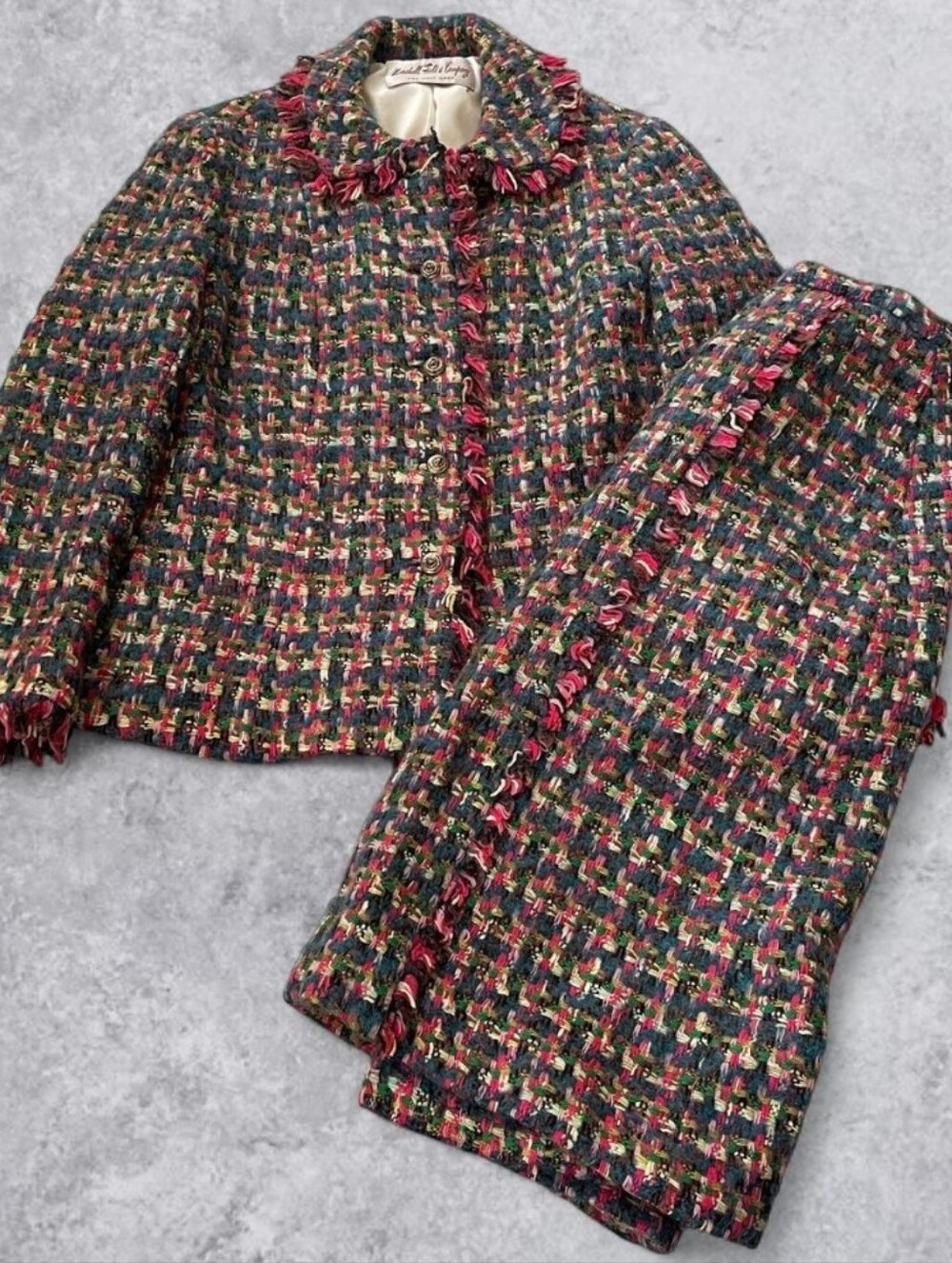 Classic Tweed Jacket & Skirt Set in Multicolor - Women